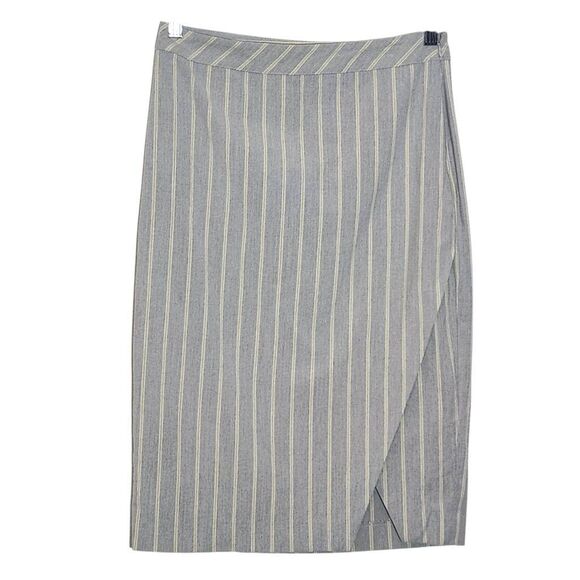 Banana Republic Gray Stripe Wrap Look Skirt Size 2 Preppy Straight Skirt - Picture 1 of 8